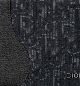 Saddle Compact Wallet • Black Grained Calfskin Leather Marquetry and Dior Oblique Jacquard