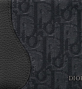 Saddle Compact Wallet • Black Grained Calfskin Leather Marquetry and Dior Oblique Jacquard