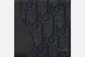 Saddle Compact Wallet • Black Grained Calfskin Leather Marquetry and Dior Oblique Jacquard