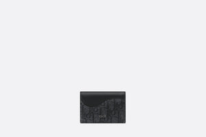 Saddle Bi-Fold Card Holder • Black Grained Calfskin Leather Marquetry and Dior Oblique Jacquard