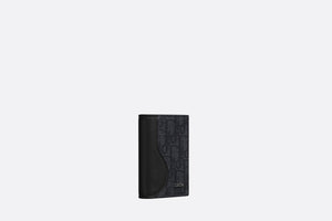 Saddle Bi-Fold Card Holder • Black Grained Calfskin Leather Marquetry and Dior Oblique Jacquard