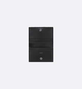 Saddle Bi-Fold Card Holder • Black Grained Calfskin Leather Marquetry and Dior Oblique Jacquard