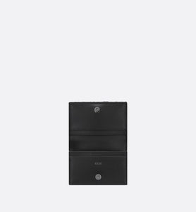 Saddle Bi-Fold Card Holder • Black Grained Calfskin Leather Marquetry and Dior Oblique Jacquard