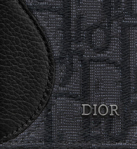 Saddle Bi-Fold Card Holder • Black Grained Calfskin Leather Marquetry and Dior Oblique Jacquard
