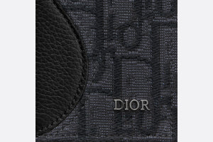 Saddle Bi-Fold Card Holder • Black Grained Calfskin Leather Marquetry and Dior Oblique Jacquard