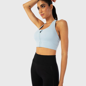 Infinity Zip Up Workout Bra - Blue Fog