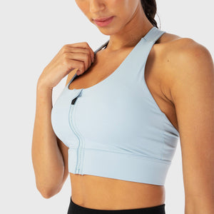 Infinity Zip Up Workout Bra - Blue Fog