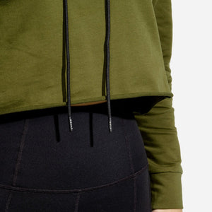 She-Wolf Crop Hoodie - Olive
