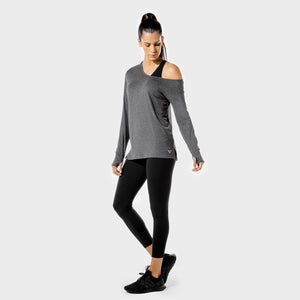 Women's Fitness - Asymmetric Top - Black Marl