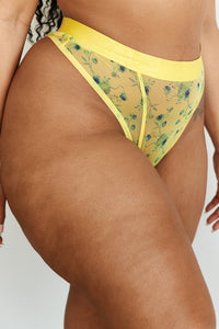 Floral Mesh Thong - Yellow