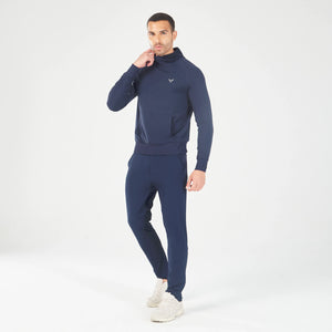 Statement Ribbed Hoodie - Navy