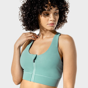 Women's Fitness - Zip Up Sports Bra - Basil