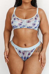 Floral Mesh Bra (Set) - Blue