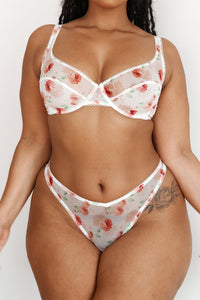 Floral Mesh Balcony Bra (Set) - White