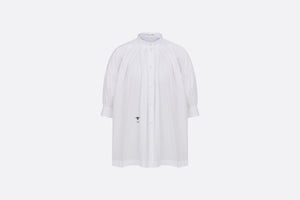 Three-Quarter Sleeve Pleated Blouse  • White Cotton Poplin