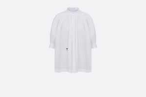 Three-Quarter Sleeve Pleated Blouse  • White Cotton Poplin