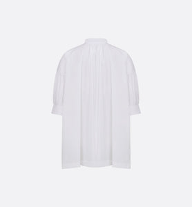 Three-Quarter Sleeve Pleated Blouse  • White Cotton Poplin