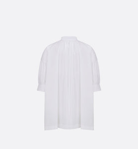 Three-Quarter Sleeve Pleated Blouse  • White Cotton Poplin