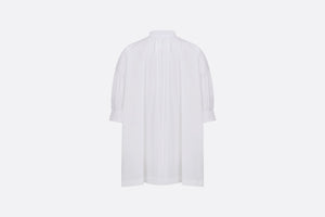 Three-Quarter Sleeve Pleated Blouse  • White Cotton Poplin