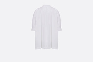 Three-Quarter Sleeve Pleated Blouse  • White Cotton Poplin