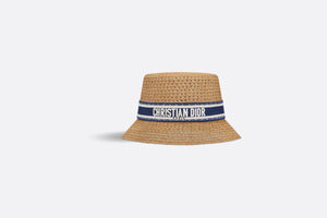 D-Bobby Small Brim Hat • Natural Straw with Blue and White Embroidered Band