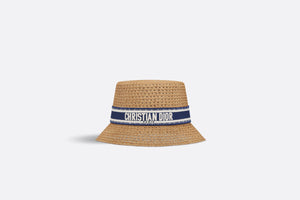 D-Bobby Small Brim Hat • Natural Straw with Blue and White Embroidered Band