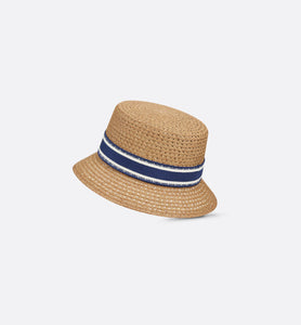 D-Bobby Small Brim Hat • Natural Straw with Blue and White Embroidered Band