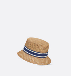 D-Bobby Small Brim Hat • Natural Straw with Blue and White Embroidered Band