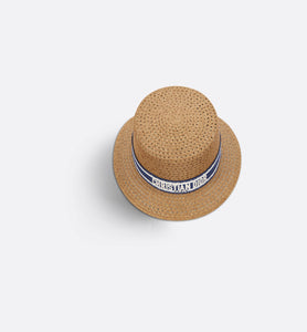 D-Bobby Small Brim Hat • Natural Straw with Blue and White Embroidered Band