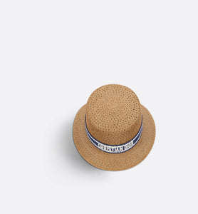 D-Bobby Small Brim Hat • Natural Straw with Blue and White Embroidered Band