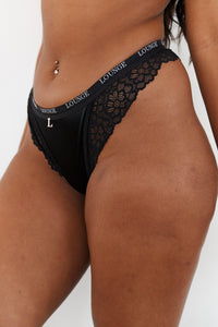 Sustainable Silk Balcony Thong - Black