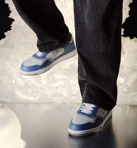 B27 Low-Top Sneaker • Blue and White Smooth Calfskin with White Dior Oblique Galaxy Leather