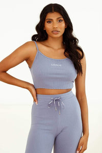 Ribbed Crop Top (Set) - Smoked Blue