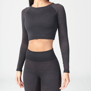 Infinity Stripe Seamless Crop Top - Black