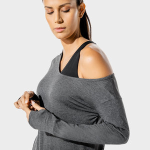 Women's Fitness - Asymmetric Top - Black Marl