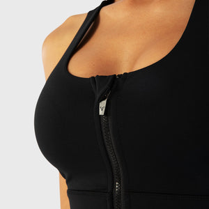 Infinity Zip Up Workout Bra - Black