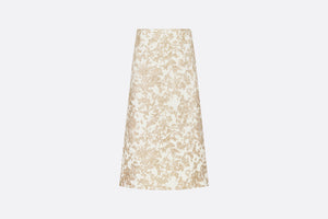 Mid-Length Flared Skirt • White Technical Jacquard with Gold-Tone Allover Butterfly Motif