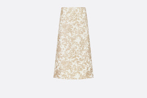 Mid-Length Flared Skirt • White Technical Jacquard with Gold-Tone Allover Butterfly Motif