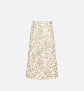 Mid-Length Flared Skirt • White Technical Jacquard with Gold-Tone Allover Butterfly Motif