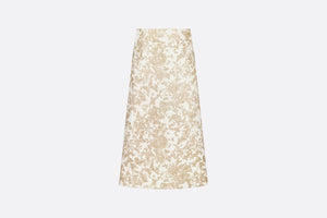 Mid-Length Flared Skirt • White Technical Jacquard with Gold-Tone Allover Butterfly Motif