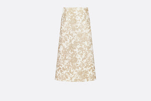 Mid-Length Flared Skirt • White Technical Jacquard with Gold-Tone Allover Butterfly Motif