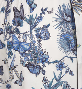 Pants • White and Pastel Midnight Blue Toile de Jouy Mexico Silk Twill