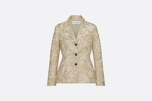 Fitted Jacket • White Technical Jacquard with Gold-Tone Allover Butterfly Motif