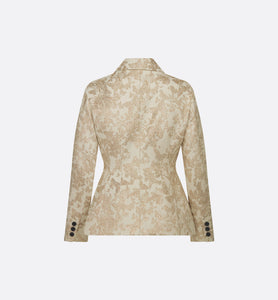 Fitted Jacket • White Technical Jacquard with Gold-Tone Allover Butterfly Motif