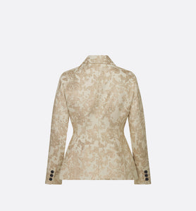 Fitted Jacket • White Technical Jacquard with Gold-Tone Allover Butterfly Motif