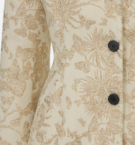 Fitted Jacket • White Technical Jacquard with Gold-Tone Allover Butterfly Motif