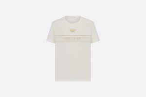 Embroidered T-Shirt • White Cotton Jersey with Gold-Tone Signature