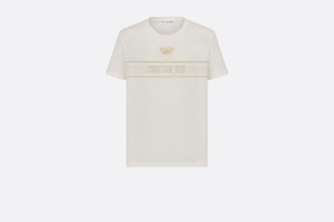 Embroidered T-Shirt • White Cotton Jersey with Gold-Tone Signature