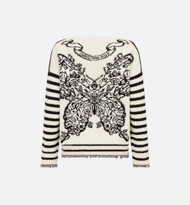 Dior Marinière Sweater • White and Black Cashmere, Silk and Mohair Knit with Butterfly Motif