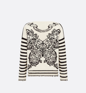 Dior Marinière Sweater • White and Black Cashmere, Silk and Mohair Knit with Butterfly Motif